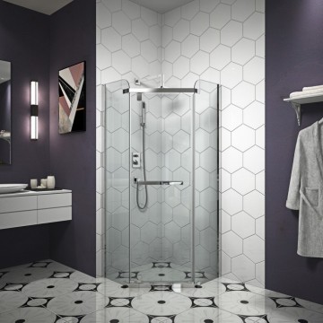 Lampiran shower bentuk berlian dengan kaca bening temper 5mm dan bingkai aluminium mengkilap
