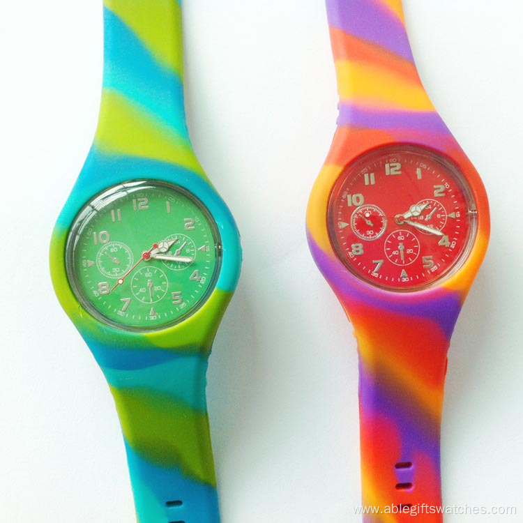 fashion color mixture silicone quartz watch