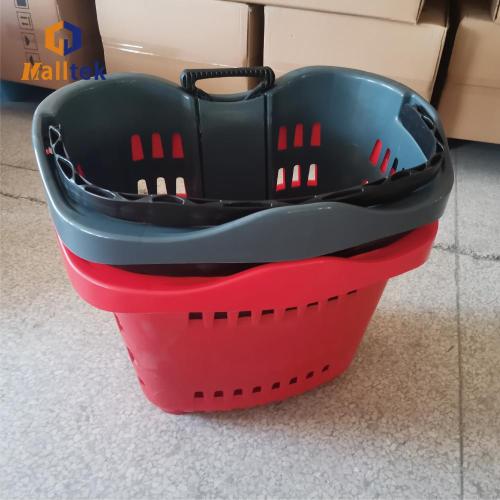 Supermarket aluminum alloy handle rolling shopping basket