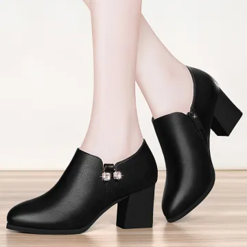 Women Boots Shoes Martin Boots 8cm Thick High Heel Pointed Toe Zipper Mother Shoes Mom Boots Pumps Boots Female Booties Shoes