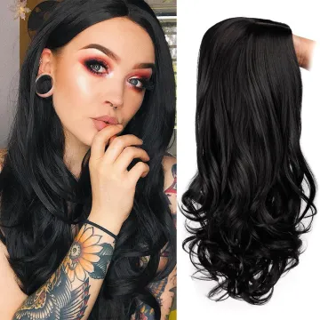 Vigorous Black Wavy Wigs for Women Synthetic Long Curly Party Wigs Middle Part Natural Looking Full Wigs