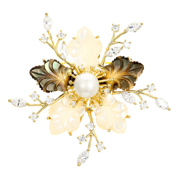 Luxus Hochzeit Brosche Bouquet Shell Blume Pin Zirkon Brosche Brosche