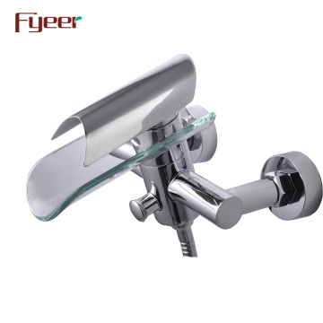 Fyeer Fashion Glass Water Channel Bathroom Bath Faucet with Diverter