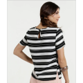 Lady horizontal striped top blouses in summer