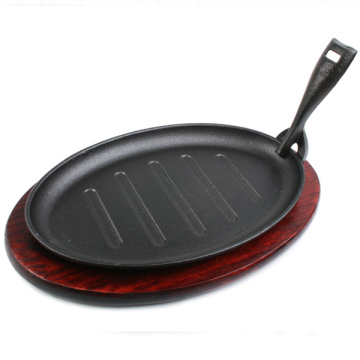 Factory Supply: Cast Iron Sizzling Hot Plate for Steak Serving with Wooden Base Tray and Food Platter