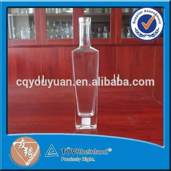 Alcoholic packaging super flint glass square shaped rum bottle 375 ml clear glass bottles