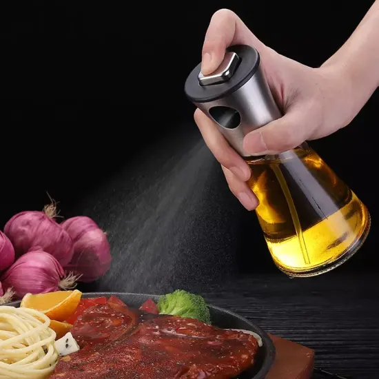 Premium S/S 430 Stainless Steel & Glass Body Kitchen Accessories: BBQ Tools, Olive Oil Spray Bottle, Vinegar Jars, Dispenser Sprayers for Cooking