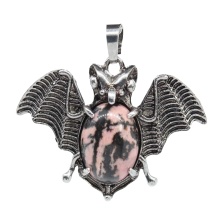 Rhodochrosite 13X18mm Cabs Antique Silver Alloy Antique Silver Alloy Bat Pendant for DIY Making Jewelry