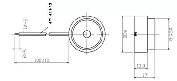 30x17mm Piezoelectric Trasducer Buzzer 9V 10mA 3600Hz