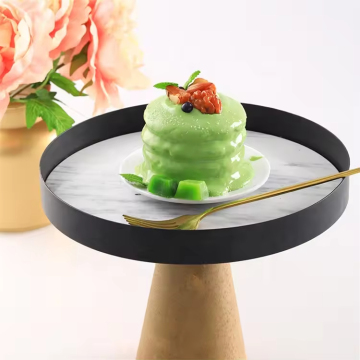 Custom Chinese Wooden Cake Stand with Marble Tabletop for Dessert Buffet Display