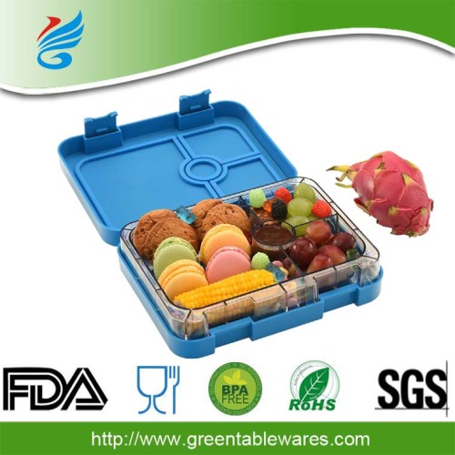 Venta al por mayor 4 compartimiento de alimentos bento caja para los niños caja de almuerzo plástico