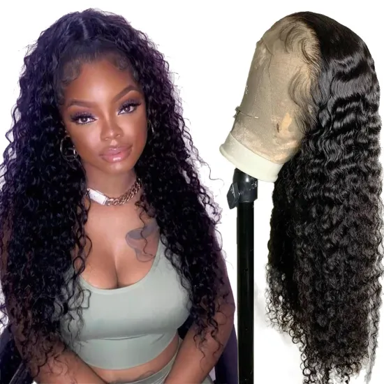 Wholesale Raw Human Hair Vendor Natural Black Lace wigs For Black Women 100% human hair lace frontal deep wave wig
