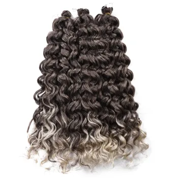 High Quality 24 inch Ombre Gray Black Afro Curl Water Wave Braids Ocean Wave Curly Synthetic Crochet Braiding Hair Extension