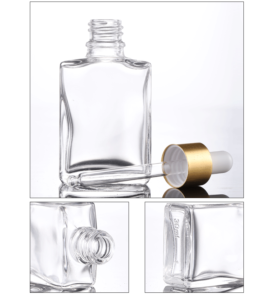 clear glass essential oil bottle