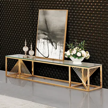 Golden Simple Design Tempered Glass Top Stainless Steel TV Stand
