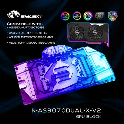 Bykski GPU Water Block for ASUS RTX3070/3060Ti DUAL Graphics Card - 12V/5V ARGB Cooler