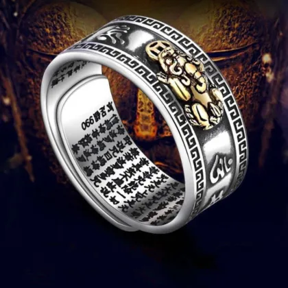 Brand New Men's Feng Shui Amulet Wealth Lucky Open Adjustable Chinese Traditional Culture Unisex Buddhist Cloud Pixiu Ring