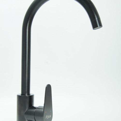 Single lever long spout deck mounted black kitchen faucet