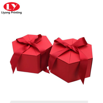 Hexagon packaging folding gift boxes with ribbon