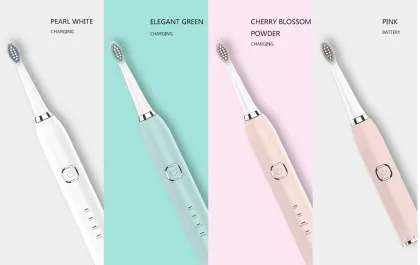 Rechargeable 6 Mode Smart Electric Toothbrush Set - Pink, White, Green