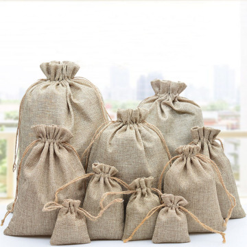 Custom Logo Vintage Hemp Rope Linen Gift Bag - Free Sample Small Flax Drawstring Bag