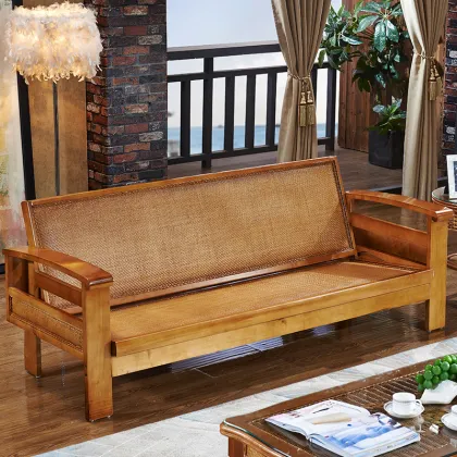 Telescopic Foldable  Rattan Wooden Sofa Bed