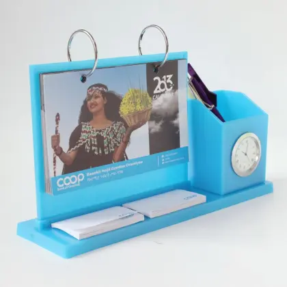 Bule Acrylic Desk Calendar Planner Storage Stand