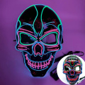 Máscara de Halloween com caveira LED multicolorida com fio EL