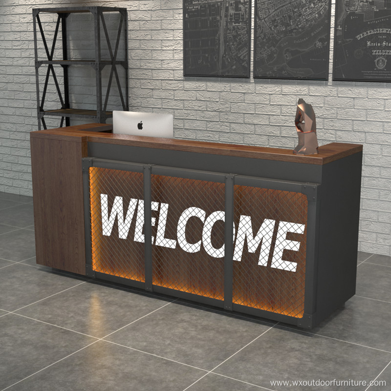 I shape club cashier Solid Wood Beauty Salon Office Restaurant Front Bar Counter Reception Desk with led light