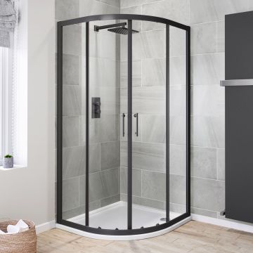 Corner Sliding Shower Enclosure with Black Aluminium Frame - 6mm Tempered Glass