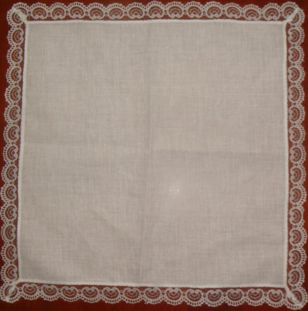 White Cotton Ladies' Wedding Handkerchiefs with Nylon Lace