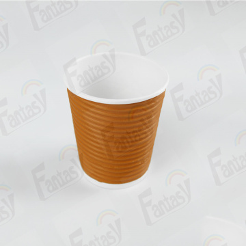 Disposable Kraft Paper Cups Ripple For Coffee Shop