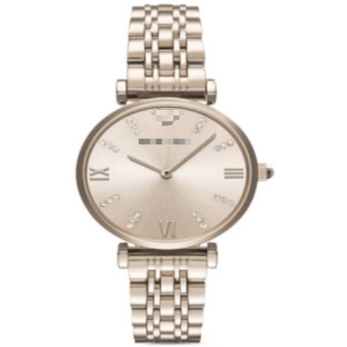 Reloj de cuarzo para mujer de acero inoxidable chapado en oro rosa, esfera color champán con rayos de sol de 32 mm, índice de horas de cristal, pulsera de metal multieslabones Dr.