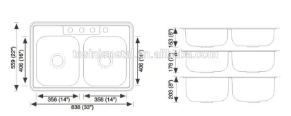 304 Stainless Steel Double Kitchen Sink American Standard