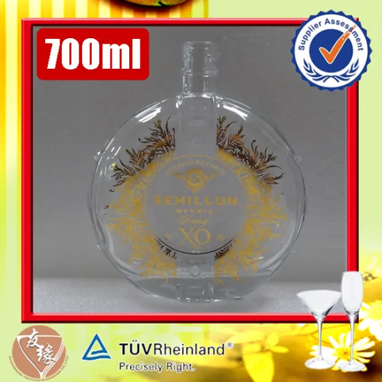 Super flint glass bottle round 700ml fancy custom name gold decaled exotic liquor bottles for XO brandy