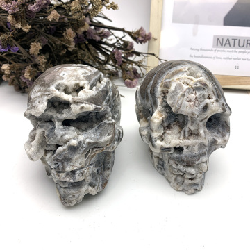 Natural Healing Gemstone Druzy Sphalerite Skull Carvings for Halloween Decoration