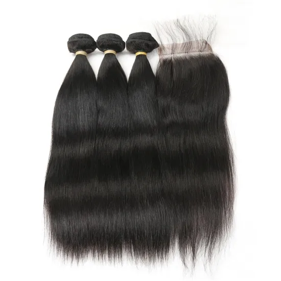 Wholesale Virgin Brazilian Human Hair Straight Wave Bundles With 4x4 Closure