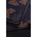 Bolso Clutch De Diseñador Azul Oscuro - Bordado De Seda