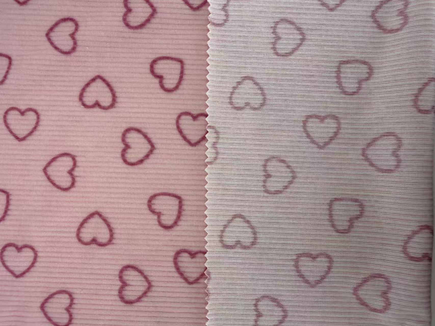 Pink Heart Printed Polyester Knit