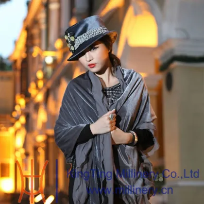 Hat manufacture Winter hat Ladies Fancy Church Hat With Shiny Rhinestone Around