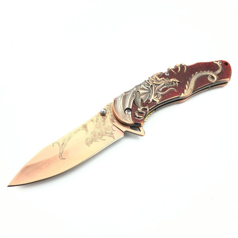 Embossed Pterosaur Semi Automatic Folding Knife