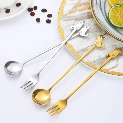 Cute Stainless Steel Silver Gold Dessert Spoon Set