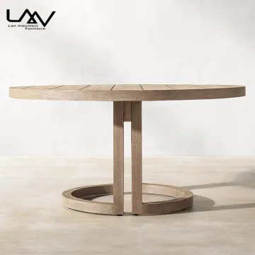 Modern Outdoor Hotel Villa Teak Sectional Furniture - Garden Patio Wooden Round Dining Table and Chair Set