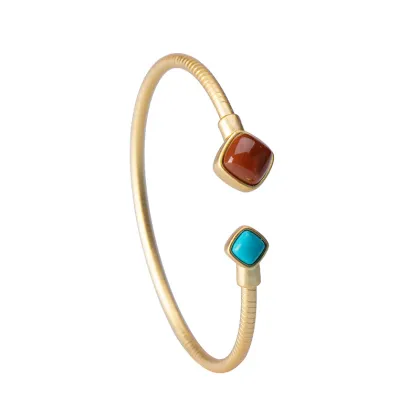 South Red Agate Inlaid With Turquoise Silver Bracelet