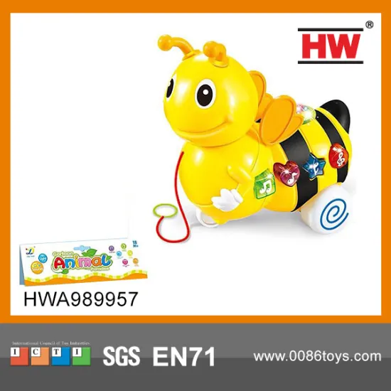 pull line bee toy with light and music