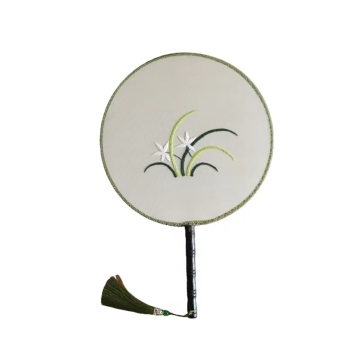 Chinese Style Circular Fan: A Traditional Handcrafted Beauty with Orchid and Grass Design
