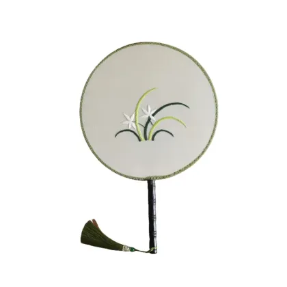 Chinese Style Circular Fan: A Traditional Handcrafted Beauty with Orchid and Grass Design