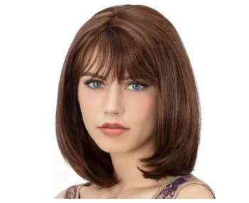 Aisi Hair Heat Resistant Fiber Straight Short Hair Bob Wigs with Neat Bangs Grey Mixed Black Short Bob Wigs for Women
