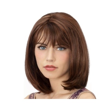 Aisi Hair Heat Resistant Fiber Straight Short Hair Bob Wigs with Neat Bangs Grey Mixed Black Short Bob Wigs for Women