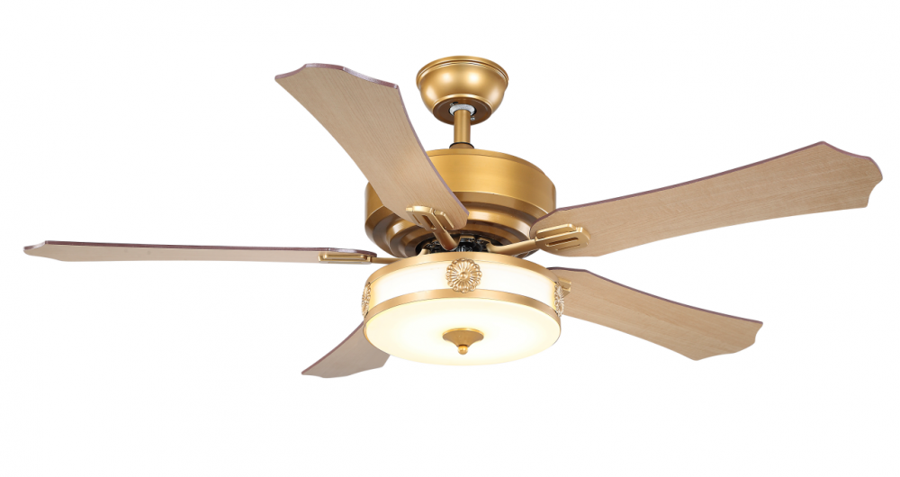 Ventilador de teto moderno dourado com luz